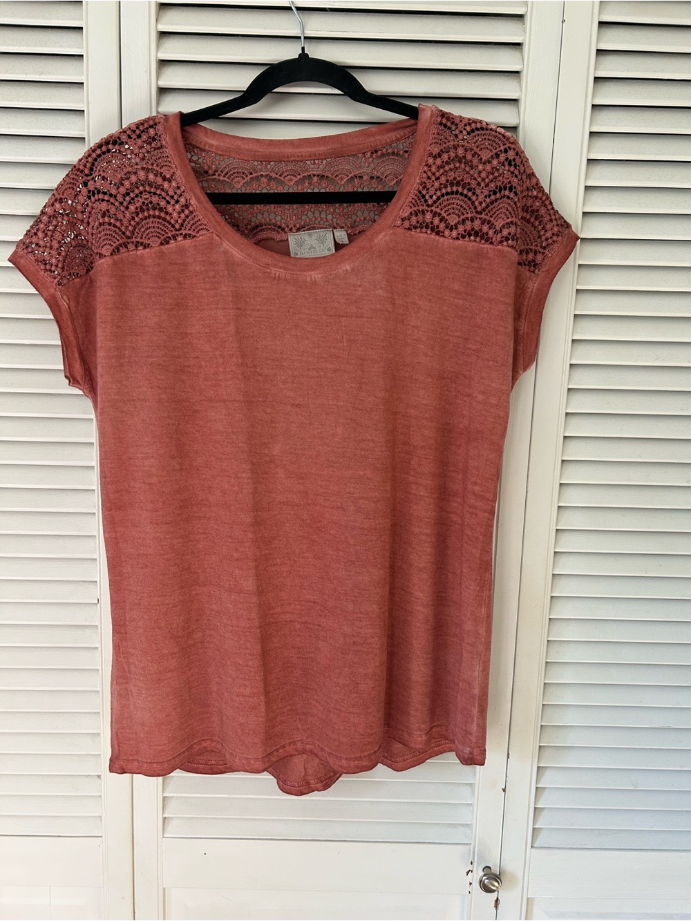 Dantelle Lace-Yoke Short Sleeve Top - Burnt Orange